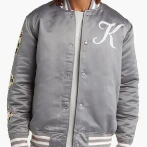 NEW Jasper Embroidered Logo Patch Bomber Jacket KAPPA GREY QUILL